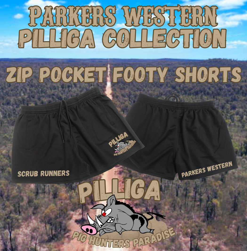 Pilliga scrub runners - Footy Shorts with Zip Pockets