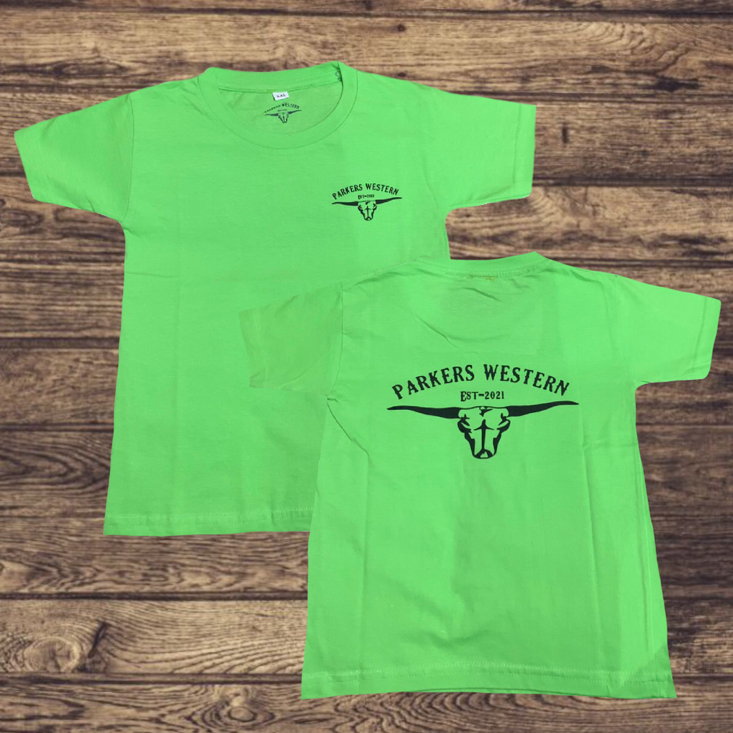 Kids Bright Green Longhorn Logo T-Shirt