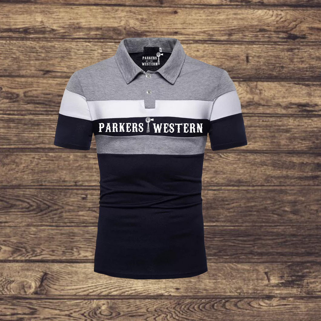 Parkers Western Polo Grey , White & Black